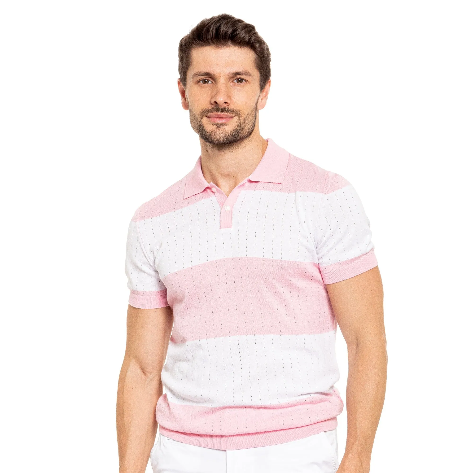 Gondola Knit Striped Polo - Pink