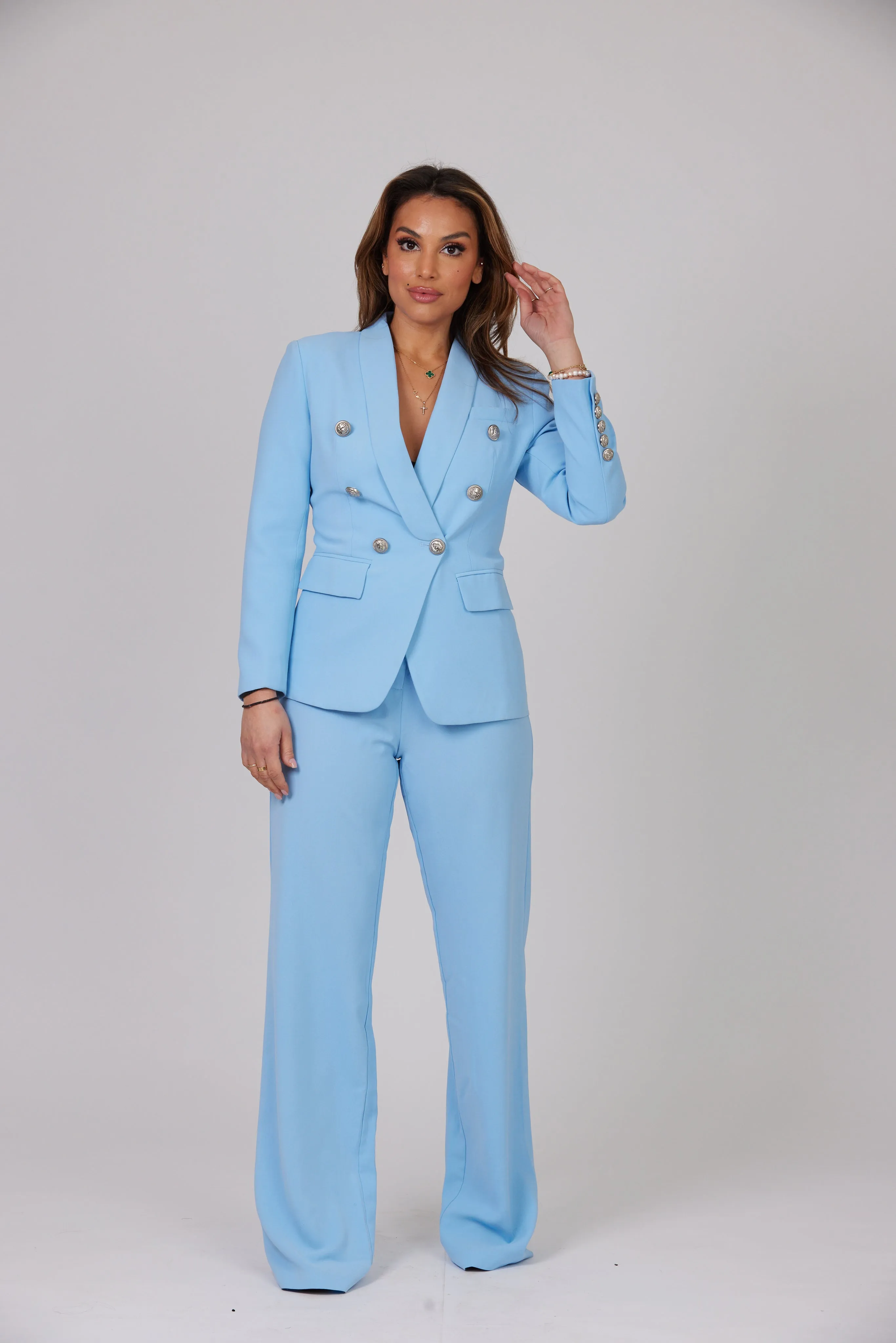 ICONIC SKY BLUE WITH SILVER BUTTON BLAZER