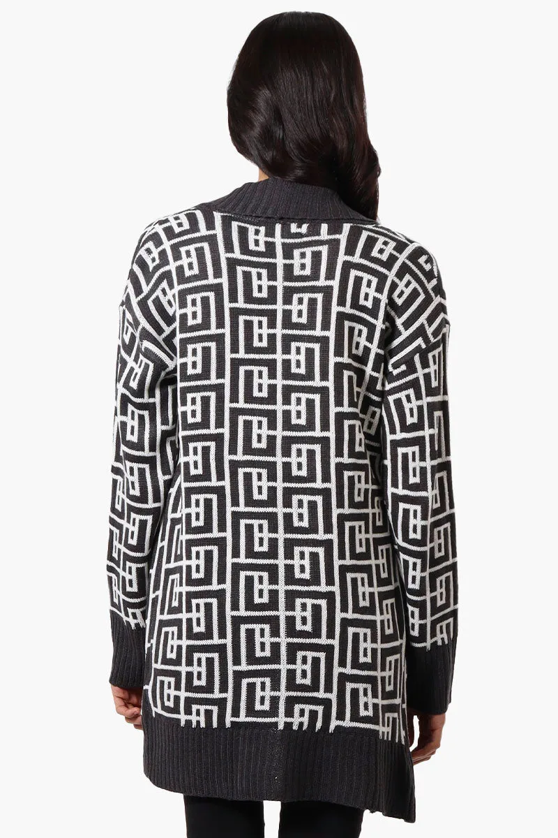 International INC Company Patterned Fold Over Wrap Cardigan - Grey