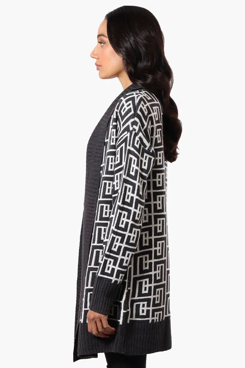 International INC Company Patterned Fold Over Wrap Cardigan - Grey