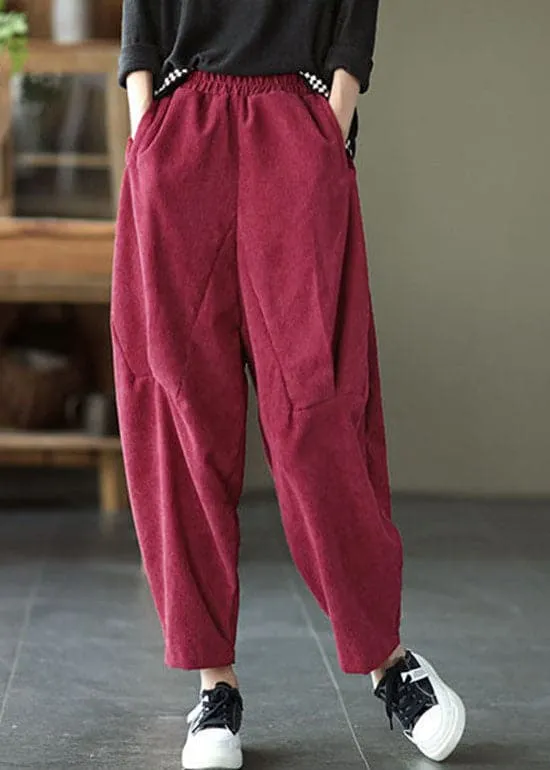 Italian Red Pockets Patchwork Corduroy Pants Trousers Spring