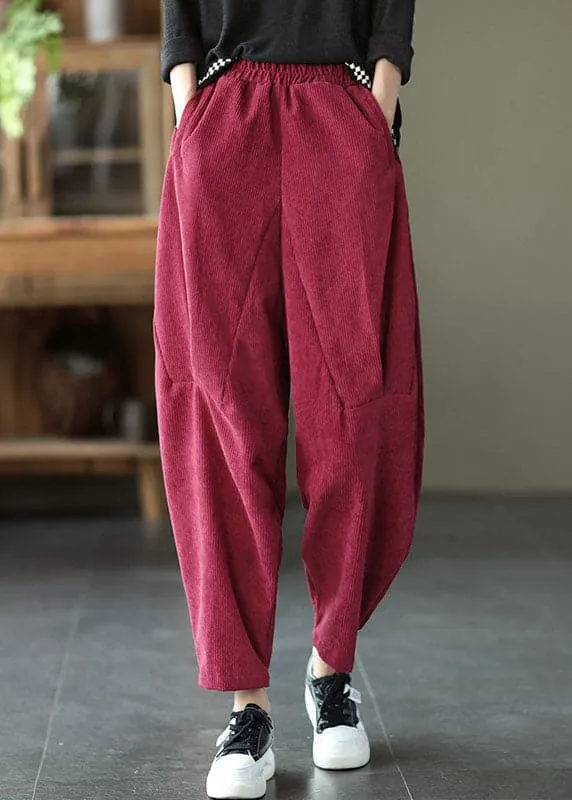 Italian Red Pockets Patchwork Corduroy Pants Trousers Spring