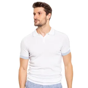 Knit Polo W/ Shoulder Design - White/Blue