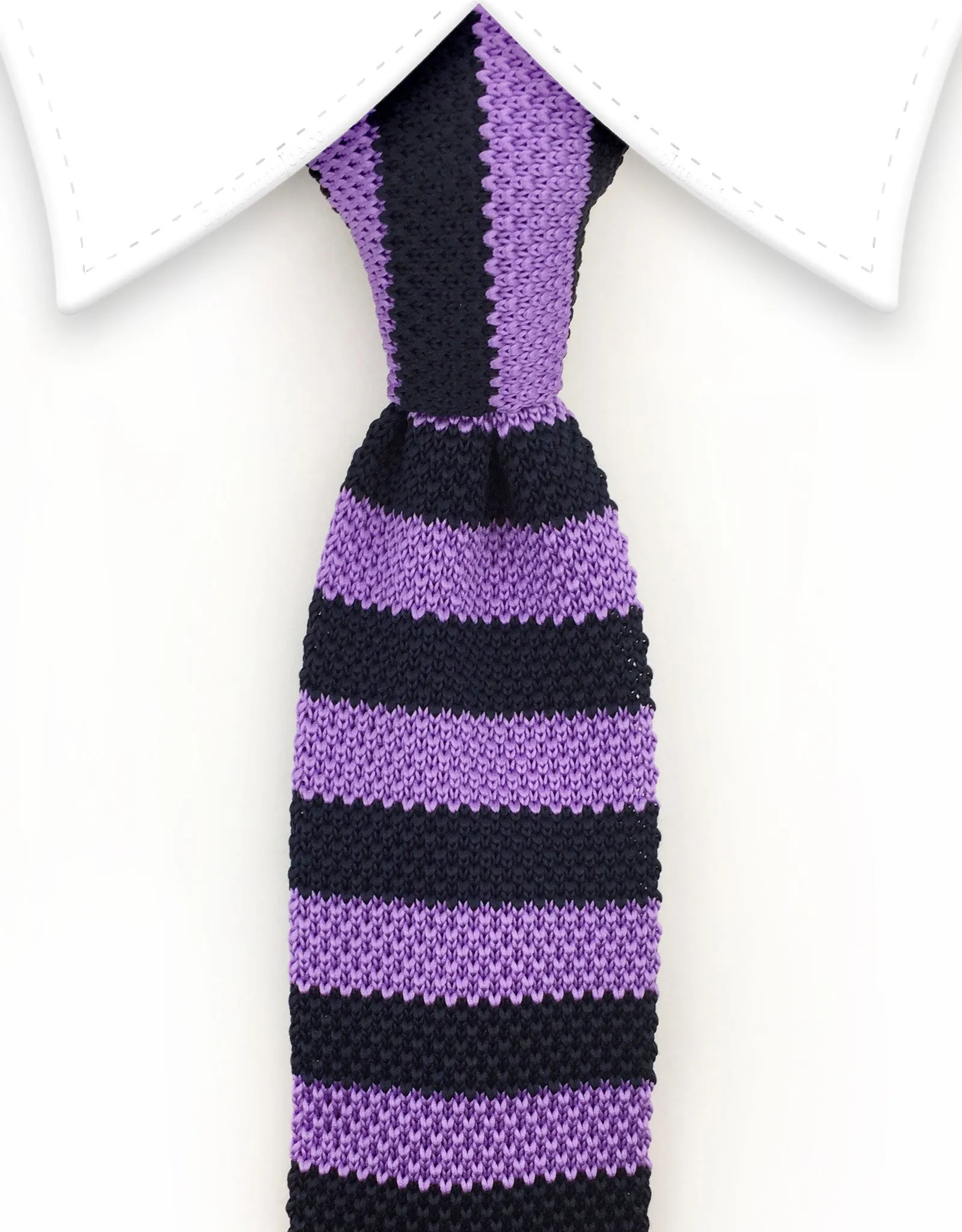 Lavender and Black Striped Knitted Tie