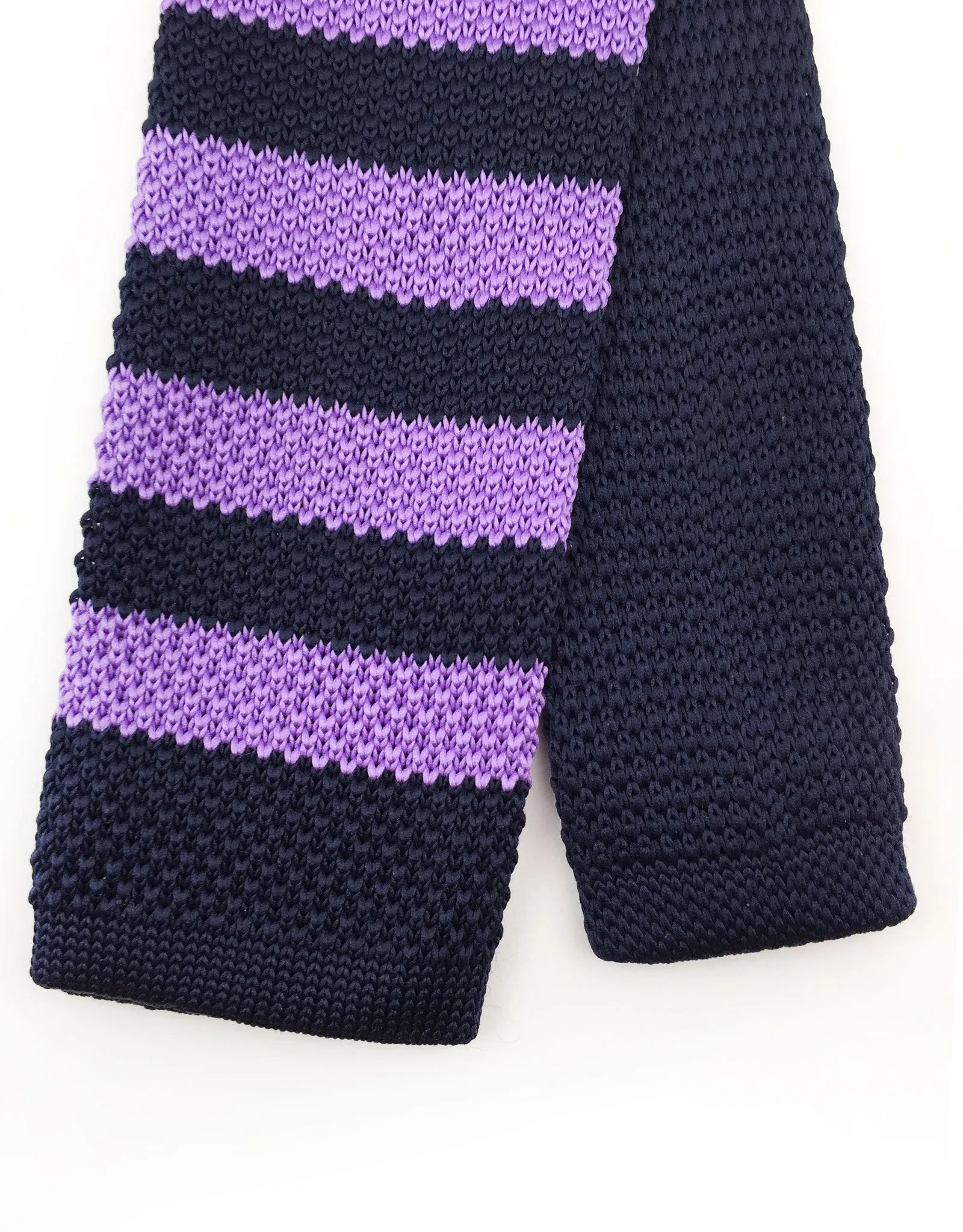 Lavender and Black Striped Knitted Tie