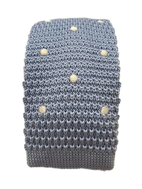 Light Blue & White Polka Dots Skinny Knitted Tie