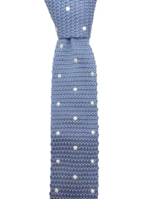 Light Blue & White Polka Dots Skinny Knitted Tie