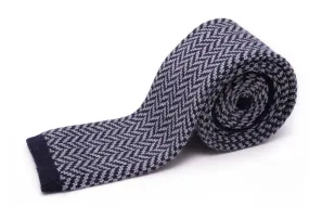 Light Gray & Navy Herringbone Wool Knit Tie