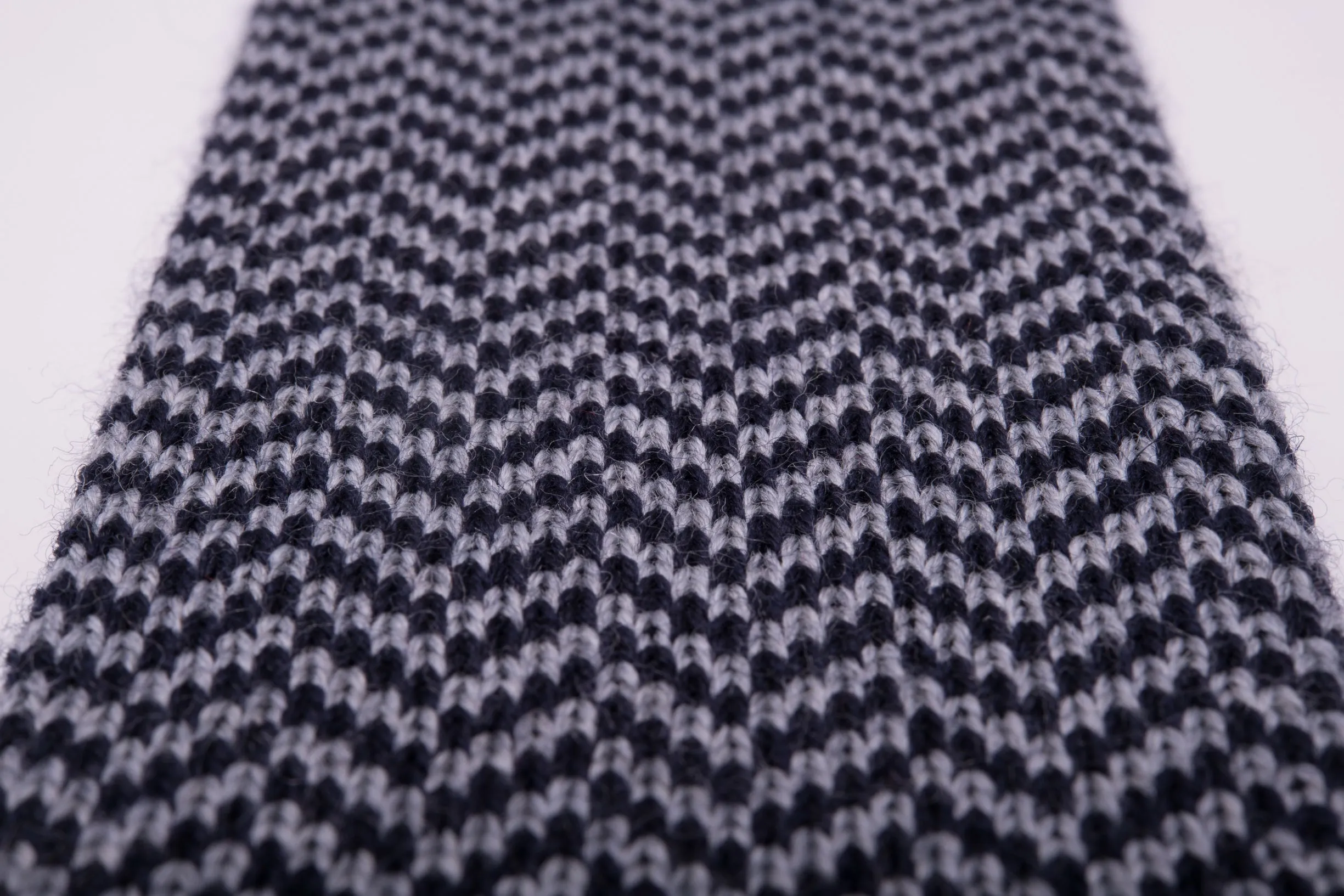 Light Gray & Navy Herringbone Wool Knit Tie