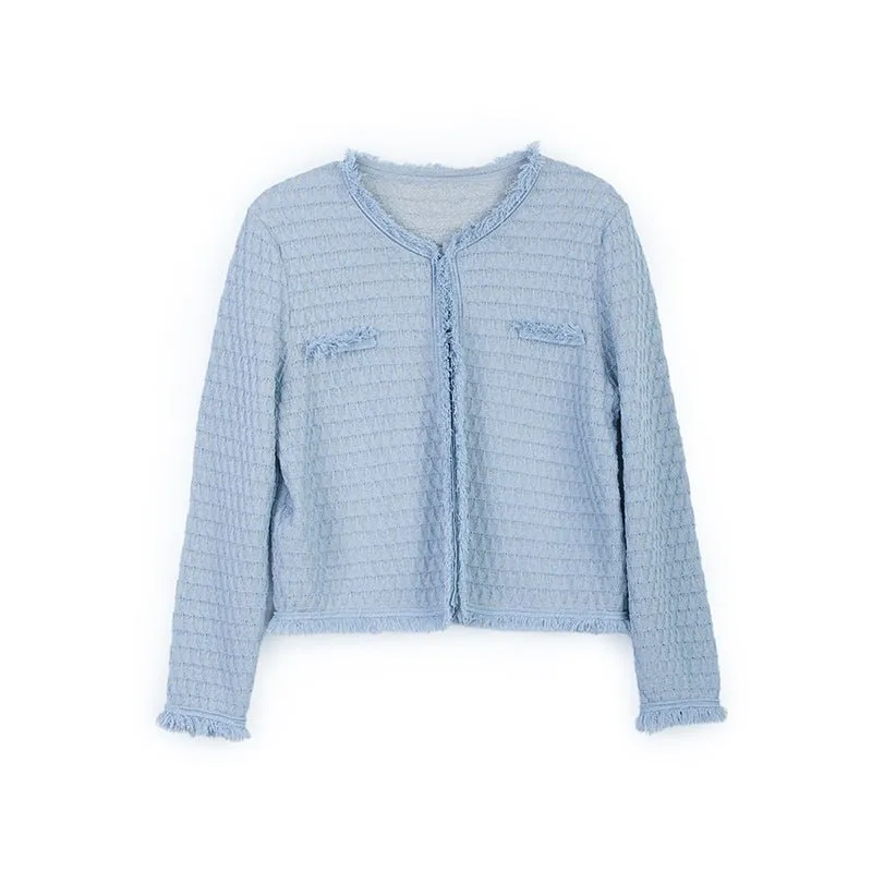 Mist Blue Knit Sweaters Cardigans Crop Top