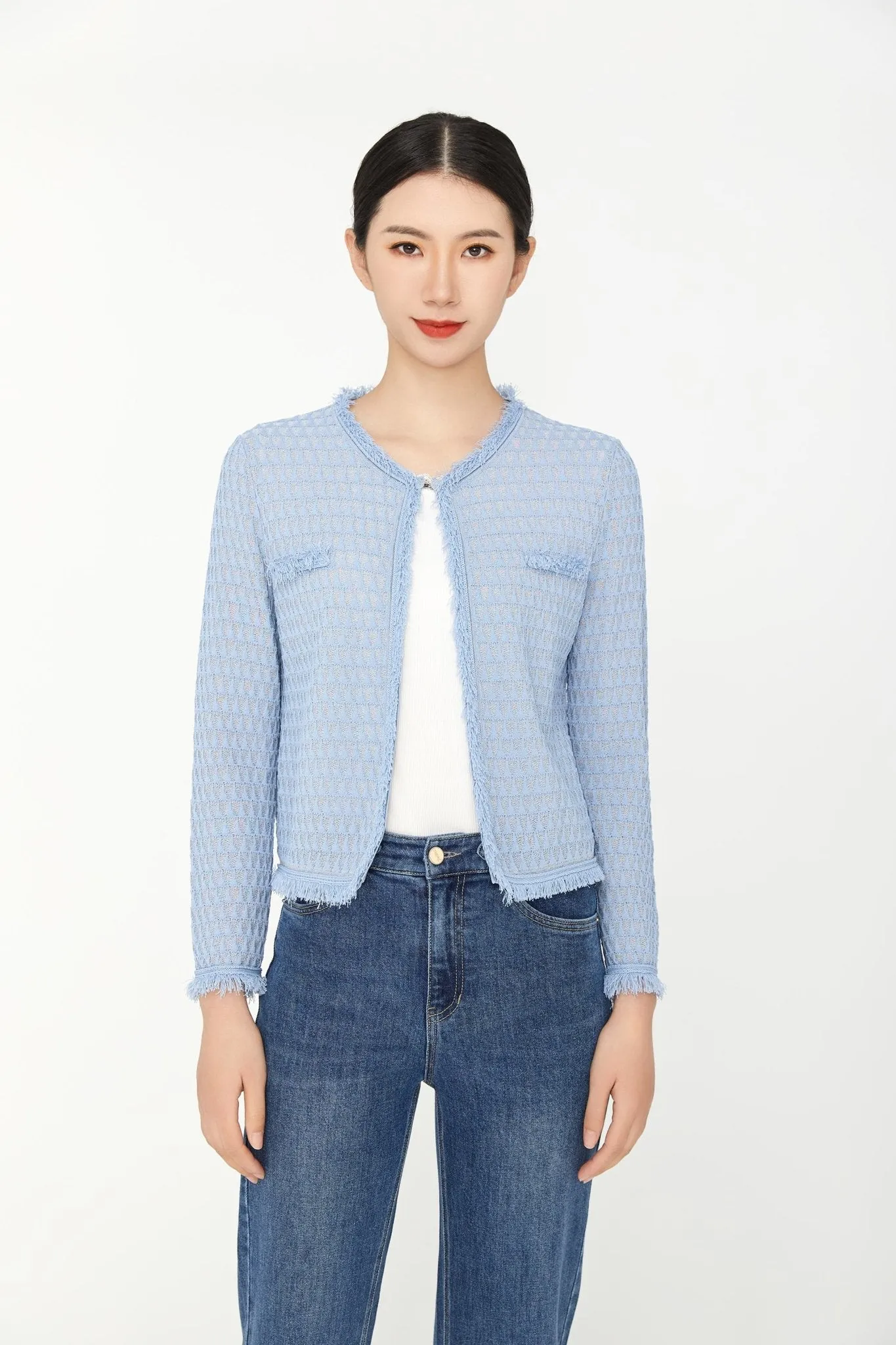 Mist Blue Knit Sweaters Cardigans Crop Top