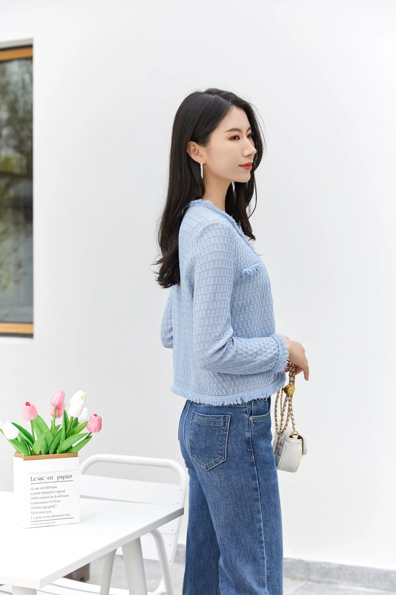 Mist Blue Knit Sweaters Cardigans Crop Top