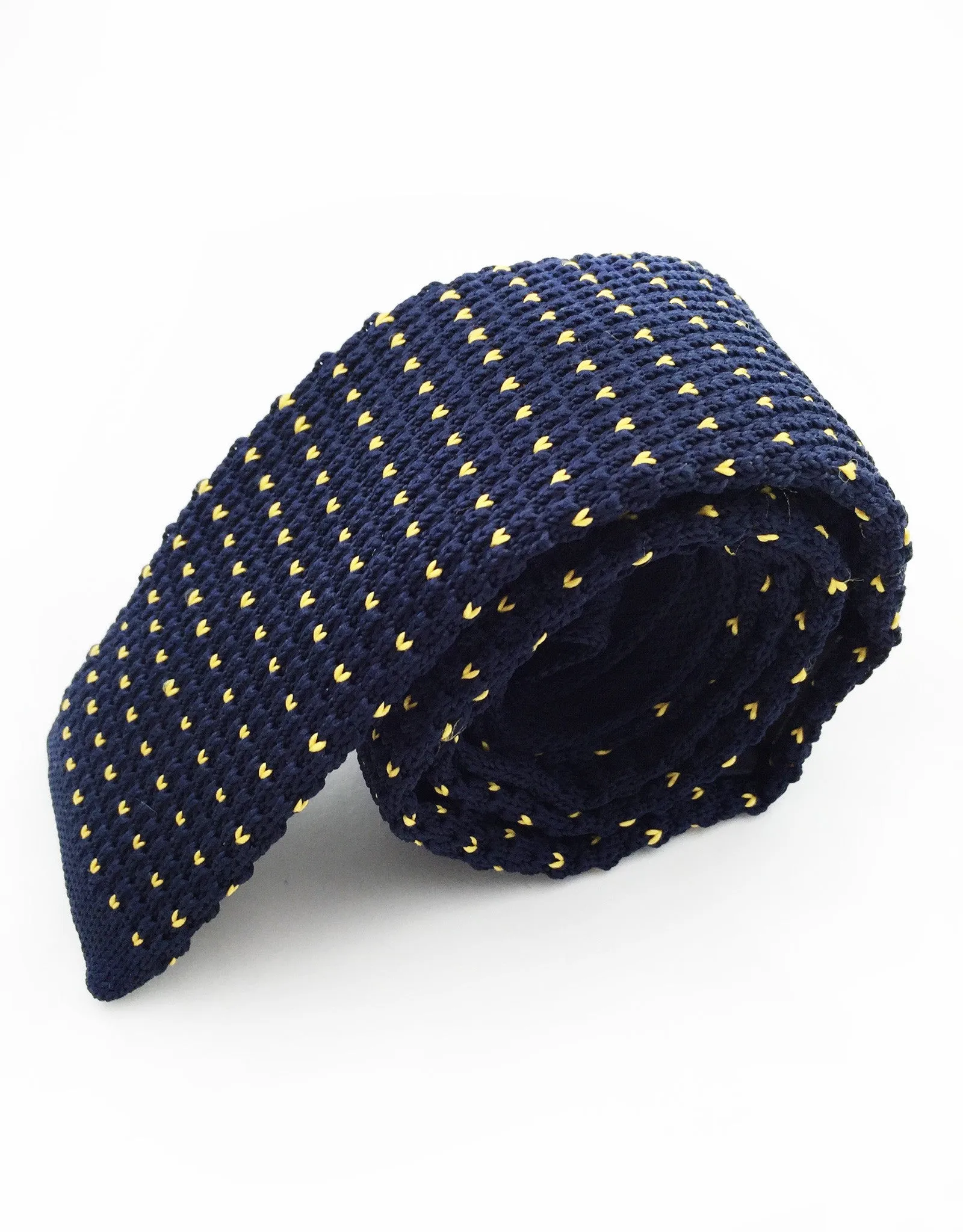 Navy Blue Skinny Knitted Tie with Yellow Flecks