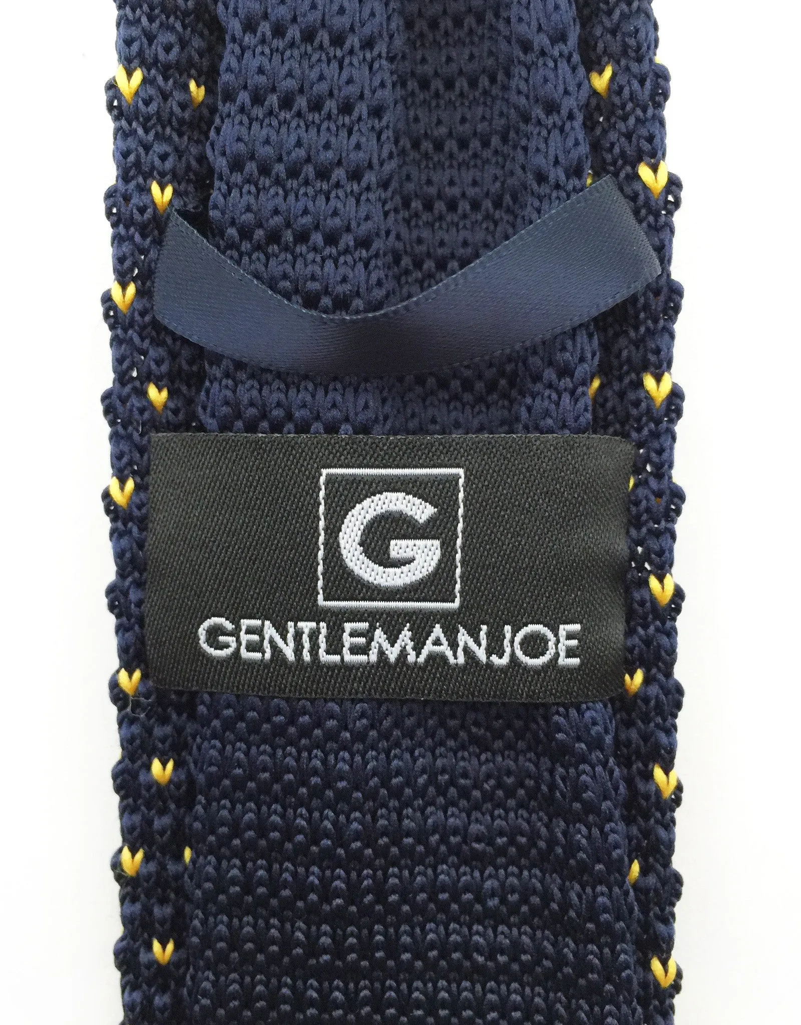 Navy Blue Skinny Knitted Tie with Yellow Flecks