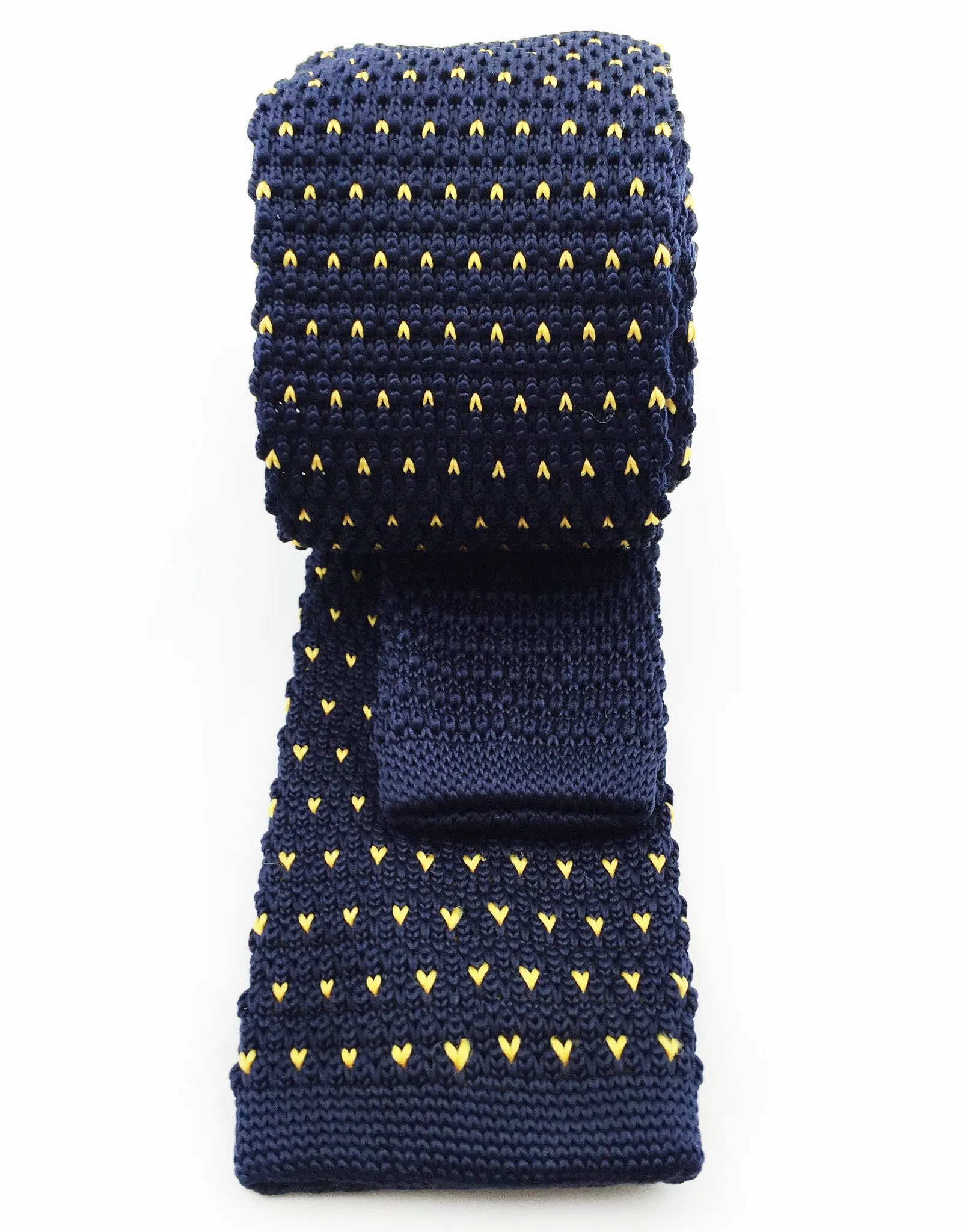 Navy Blue Skinny Knitted Tie with Yellow Flecks