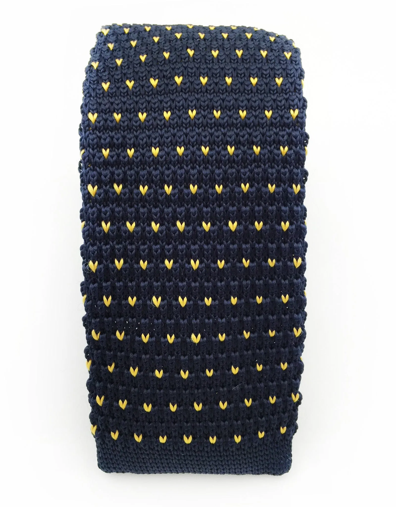 Navy Blue Skinny Knitted Tie with Yellow Flecks