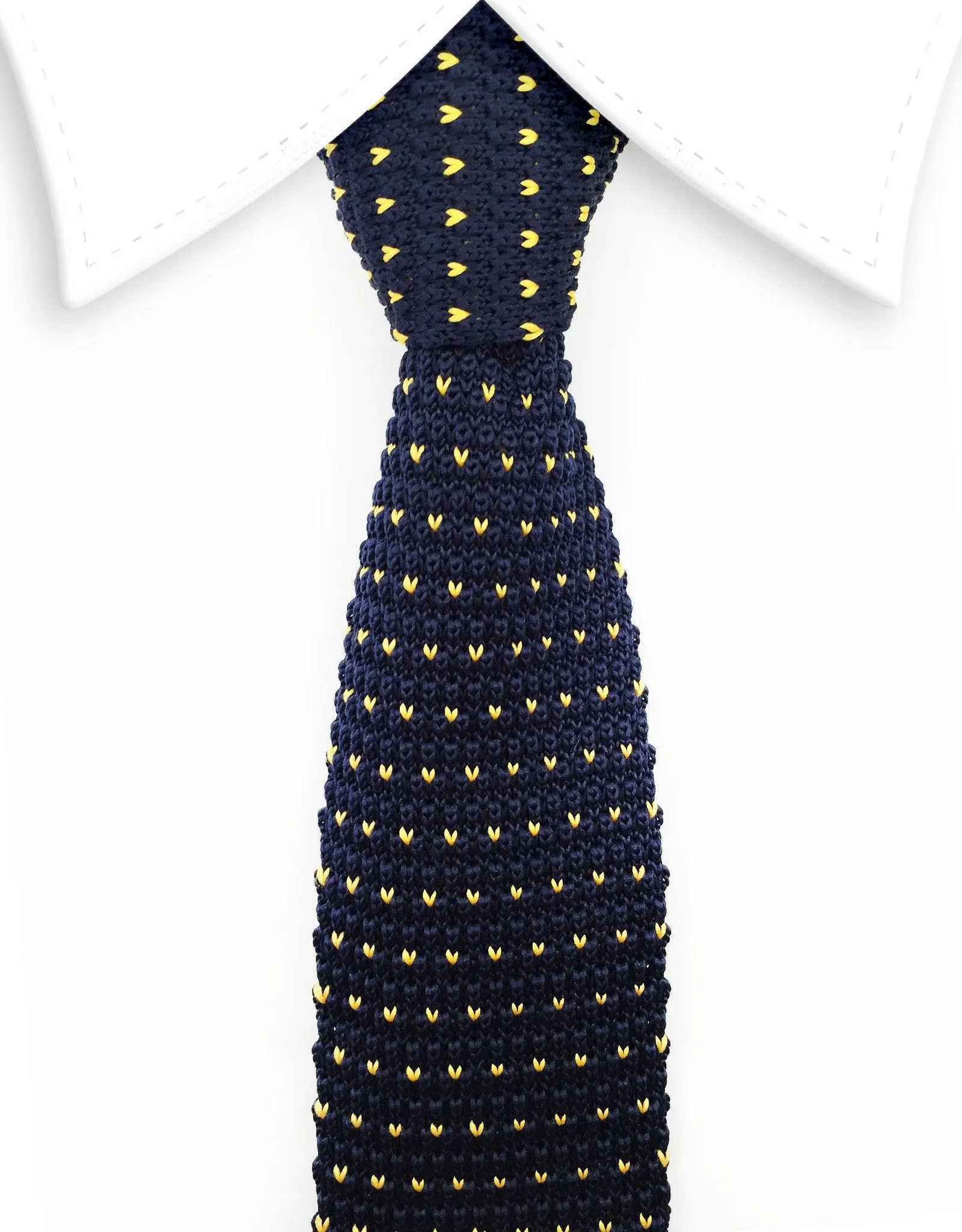 Navy Blue Skinny Knitted Tie with Yellow Flecks