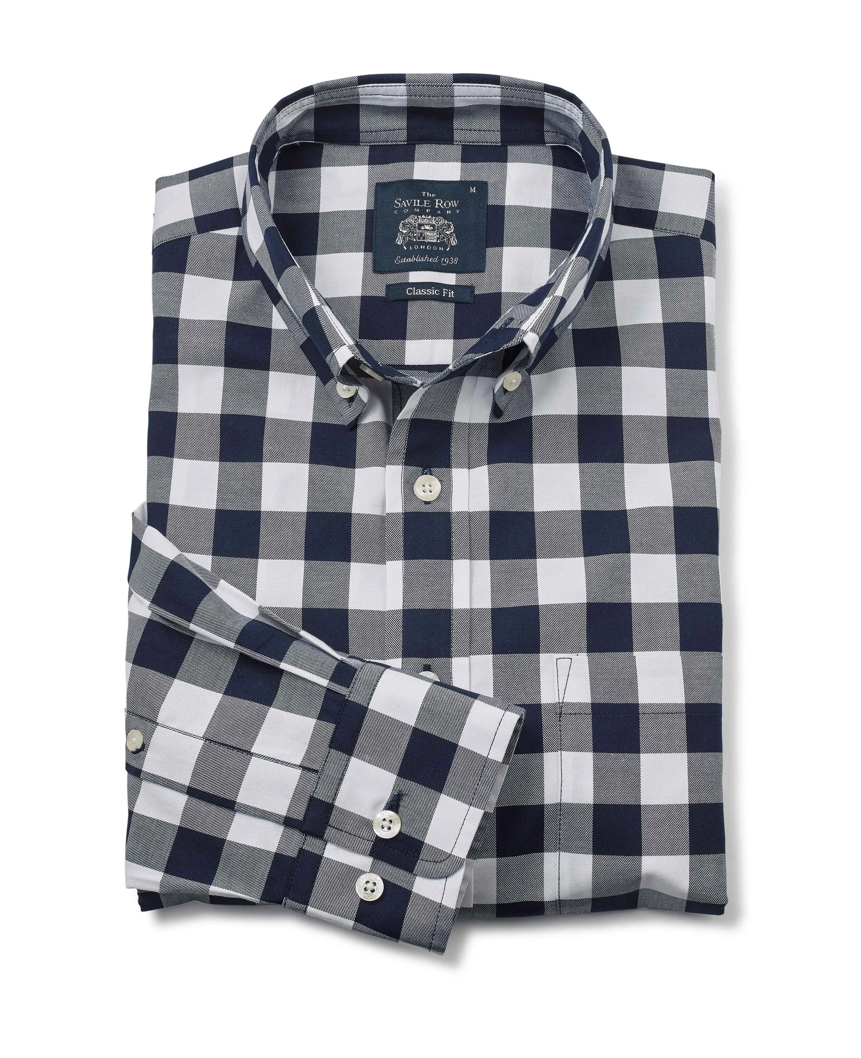 Navy White Bold Check Button-Down Shirt