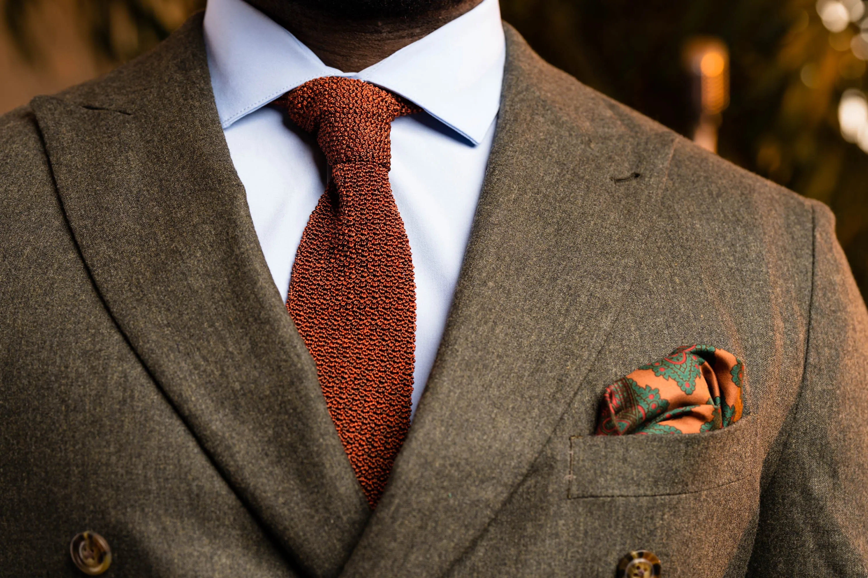 Orange & Brown Mottled Silk Knit Tie