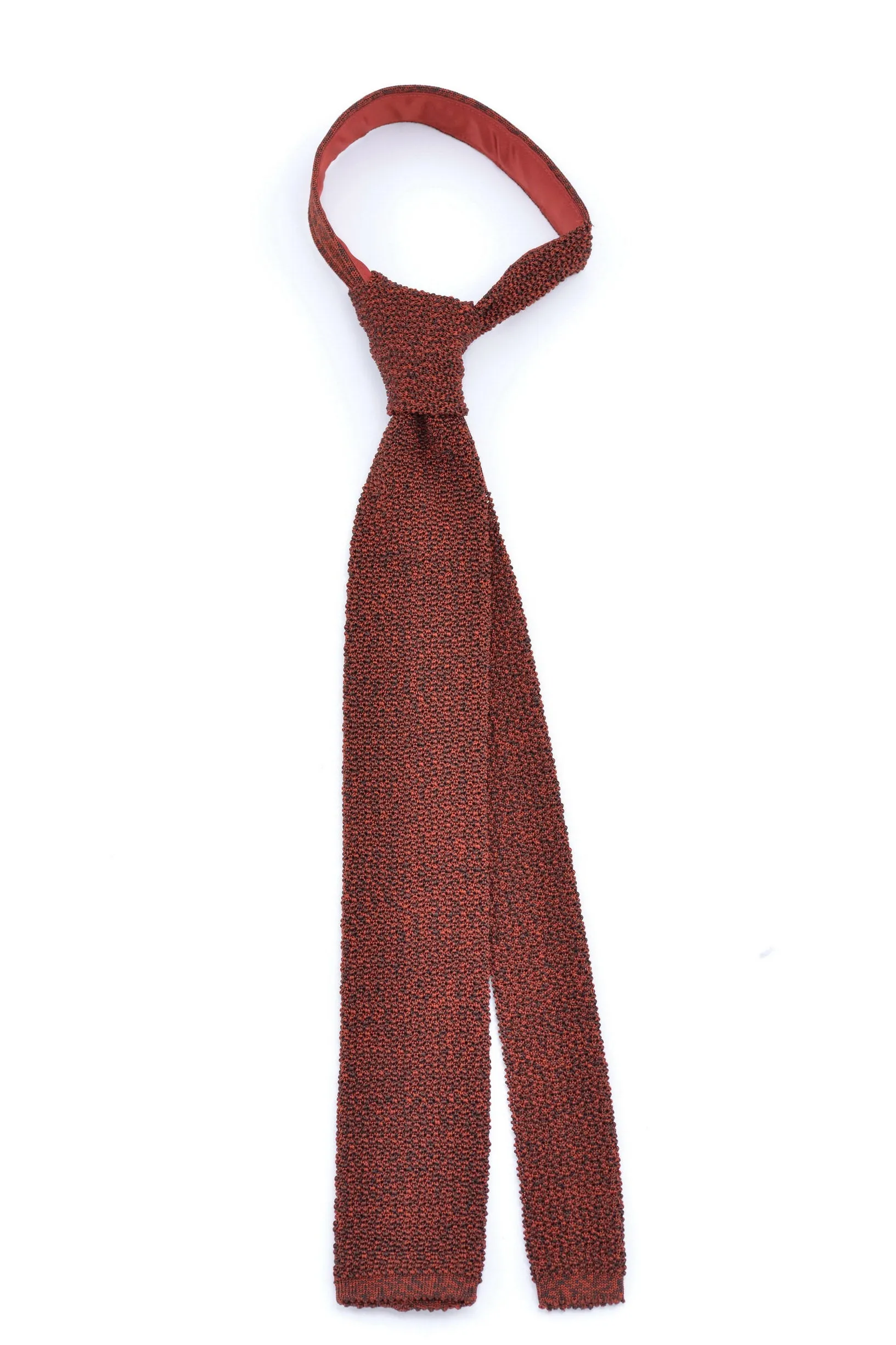 Orange & Brown Mottled Silk Knit Tie