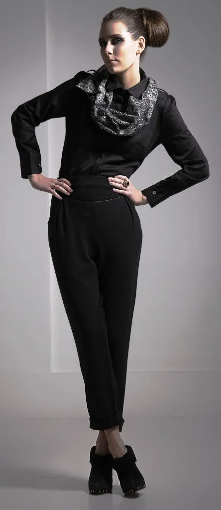 Outsider merino wool trousers in black with satin detail