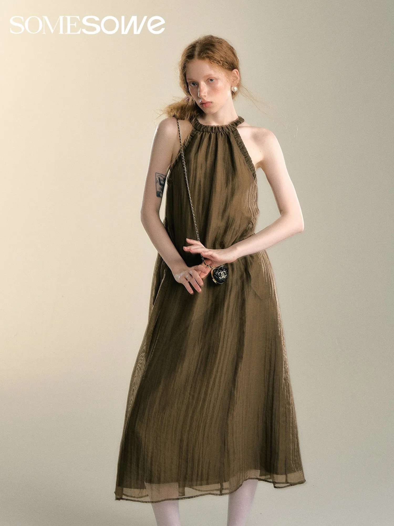 Pleated Halterneck Dress