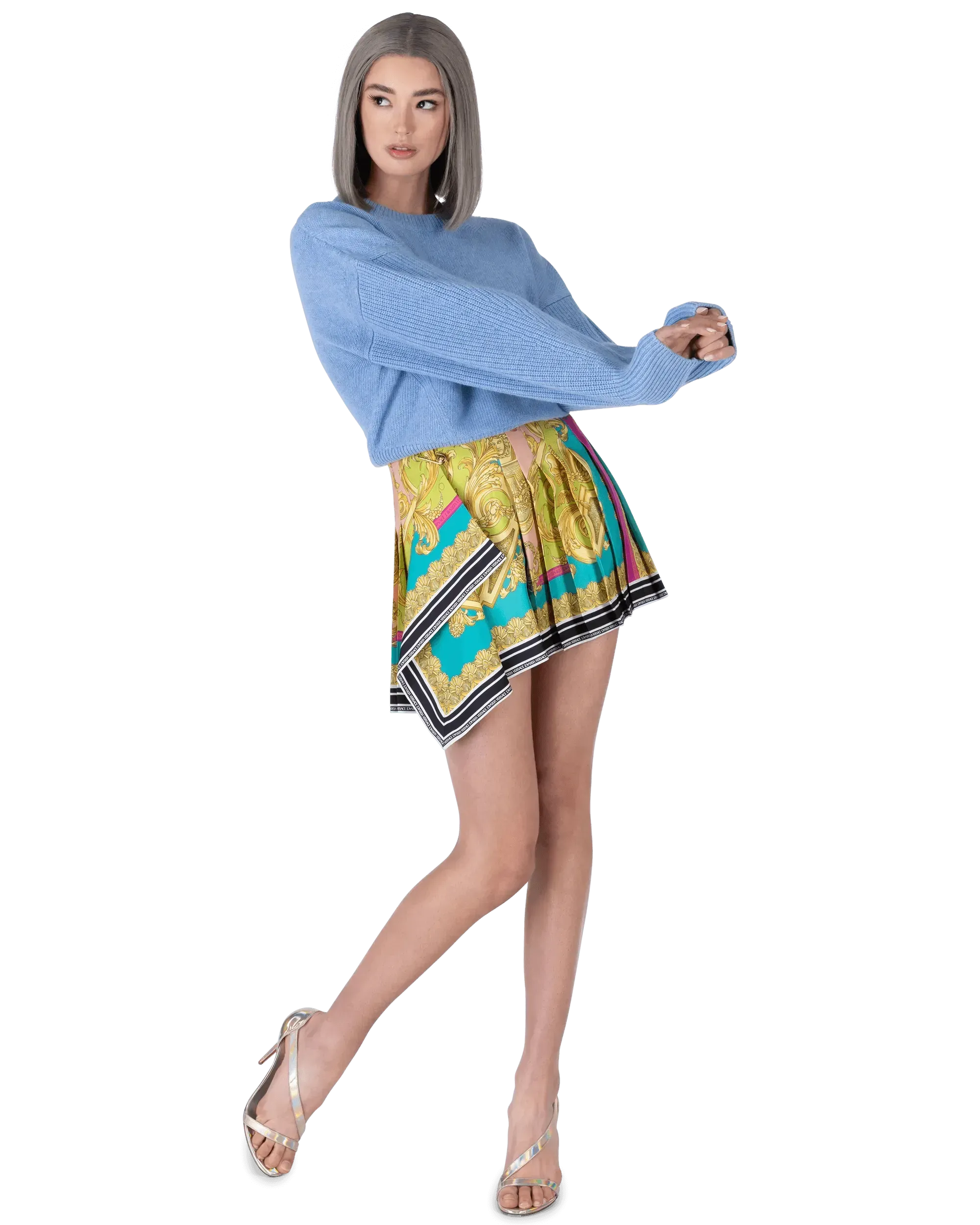 Poli Stampa Twill Pleated Heritage Mini Skirt