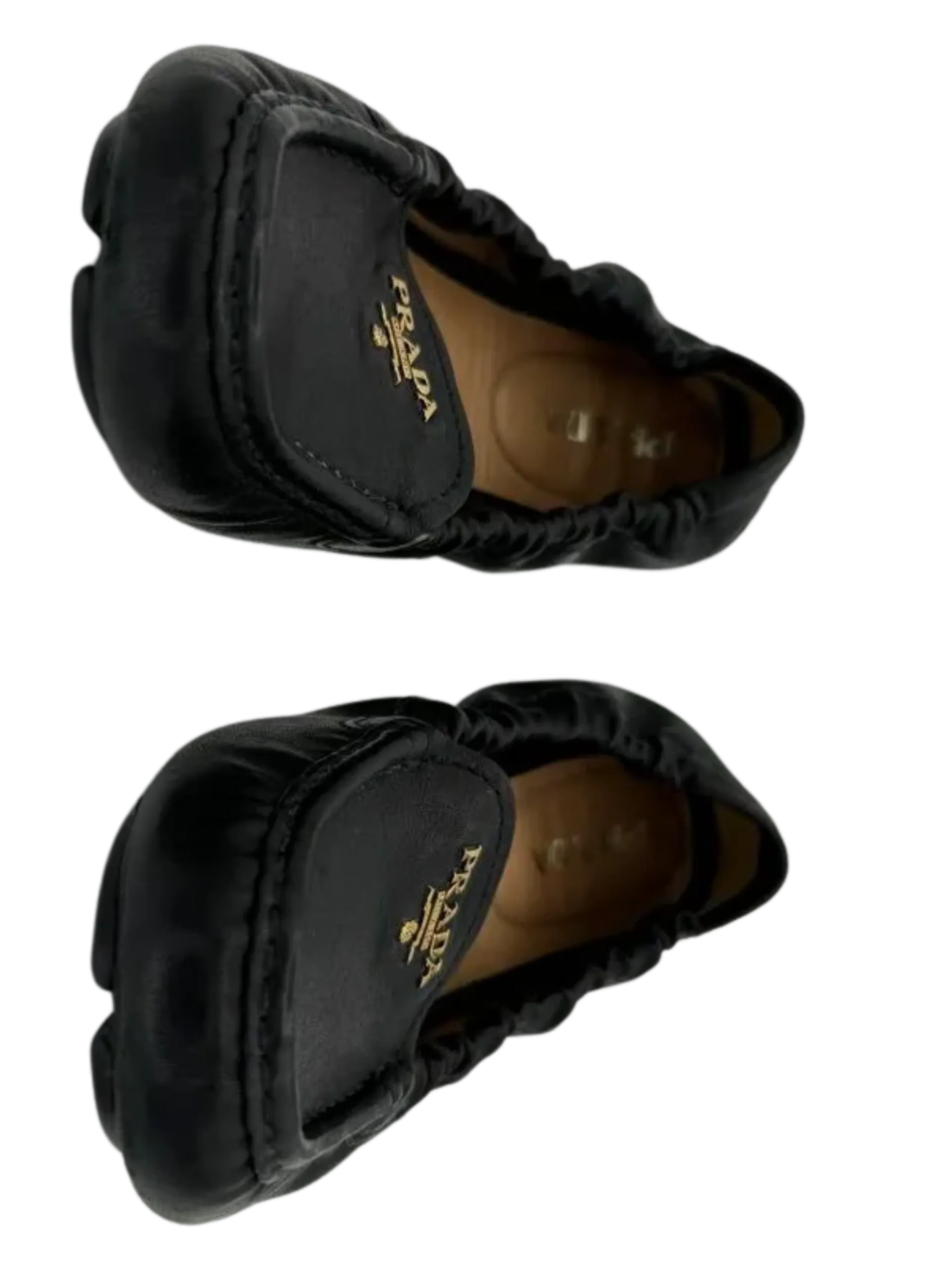 PRADA Black Leather Scrunch Loafers