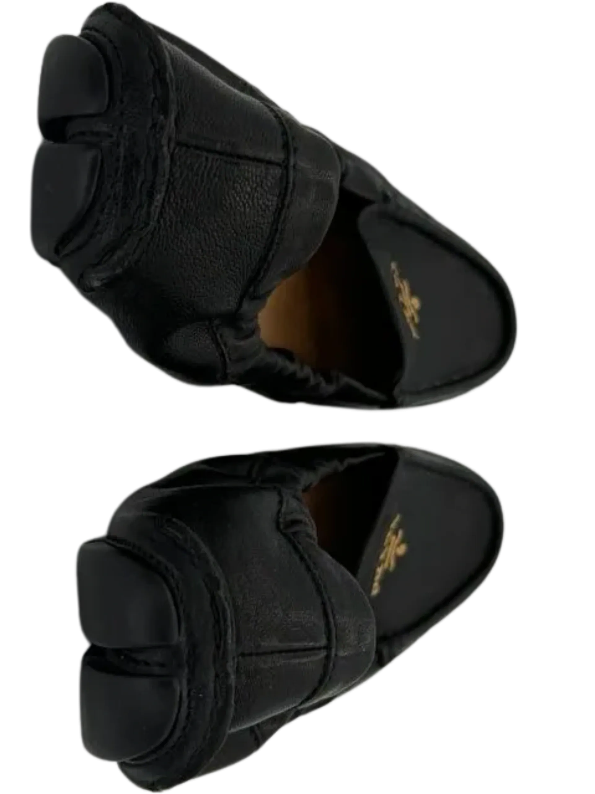 PRADA Black Leather Scrunch Loafers