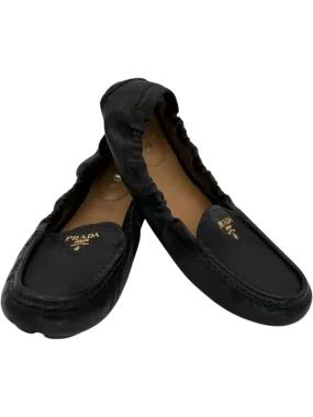 PRADA Black Leather Scrunch Loafers