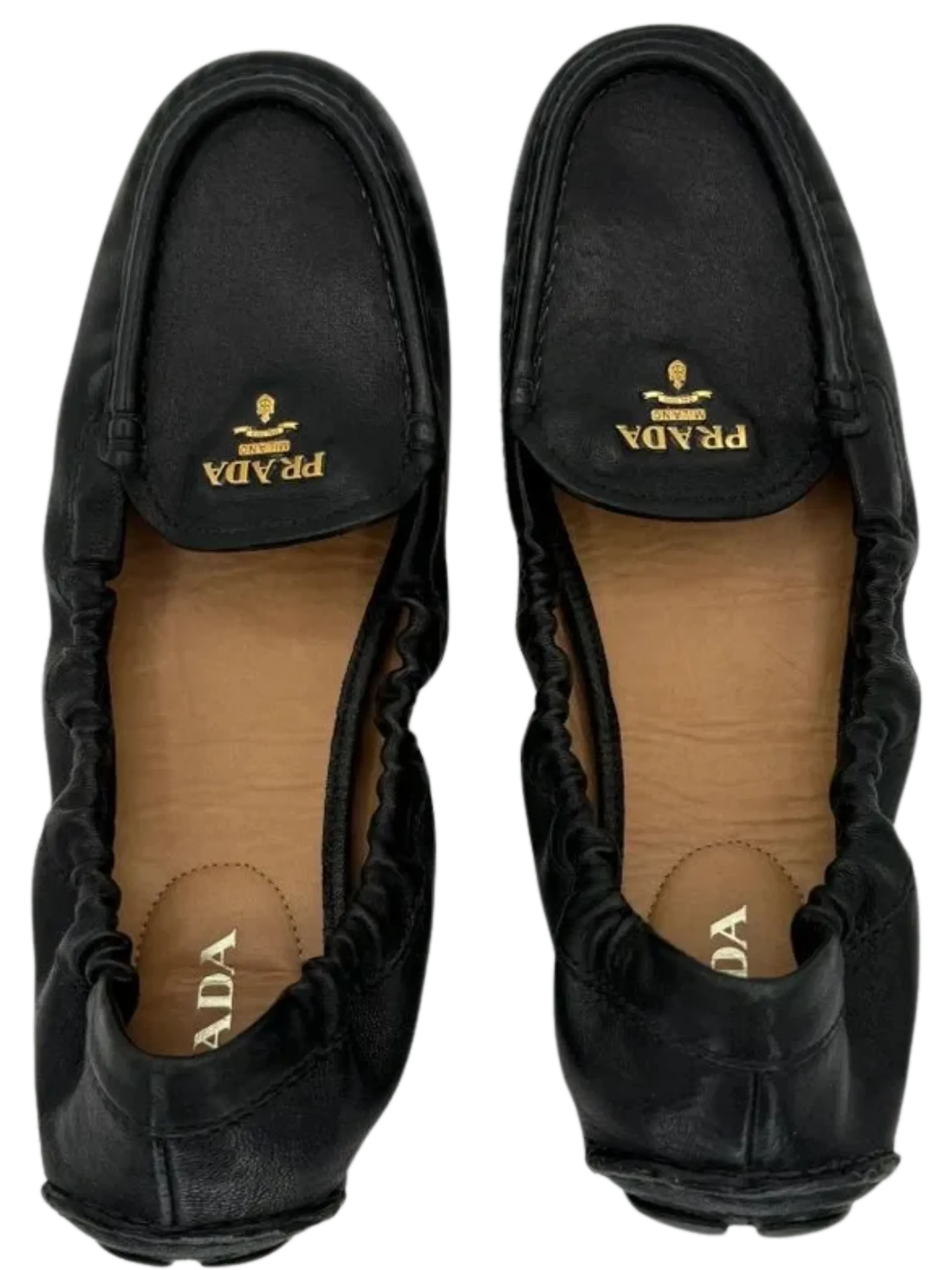 PRADA Black Leather Scrunch Loafers