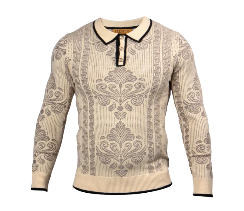 Prestige Cream and Brown Men's Polo Sweater Luxury Fashion Design