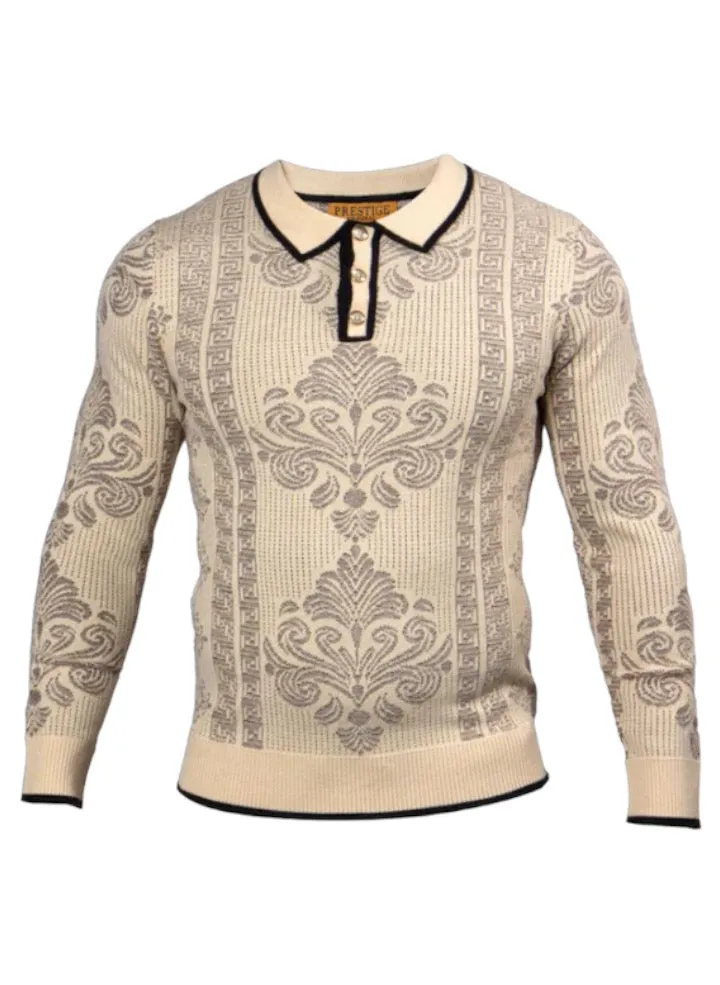 Prestige Cream and Brown Men's Polo Sweater Luxury Fashion Design