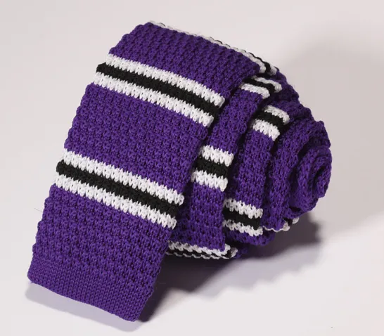 Purple, Black & White Skinny Knit Tie