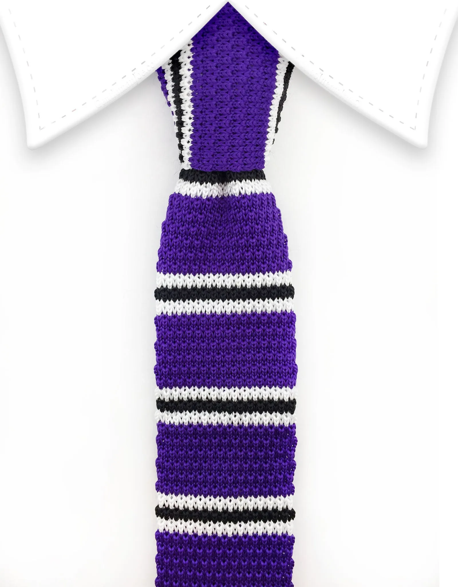 Purple, Black & White Skinny Knit Tie