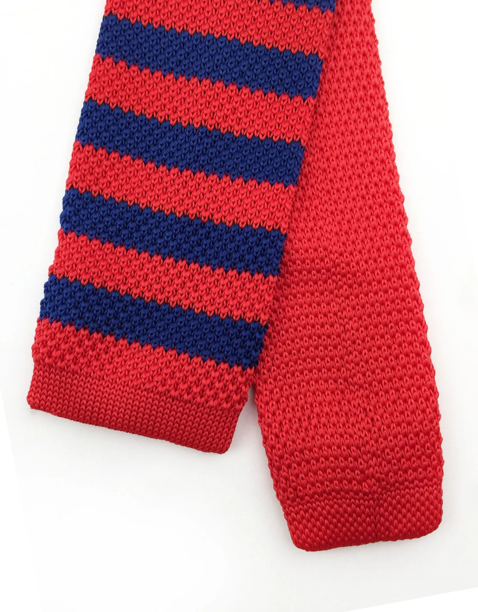 Red & Blue Striped Knit Tie