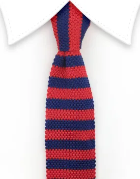 Red & Blue Striped Knit Tie