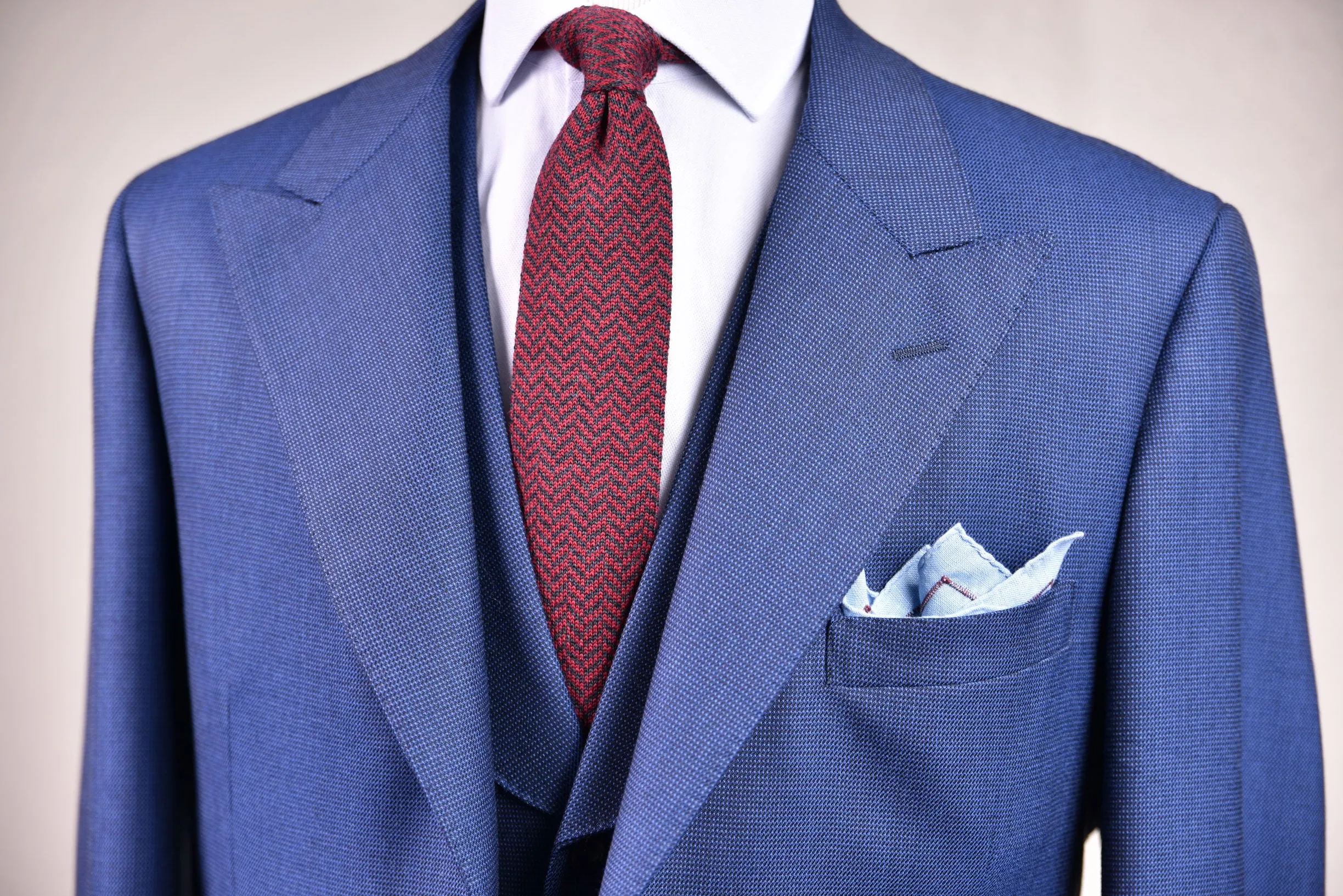 Red & Gray Herringbone Wool Knit Tie