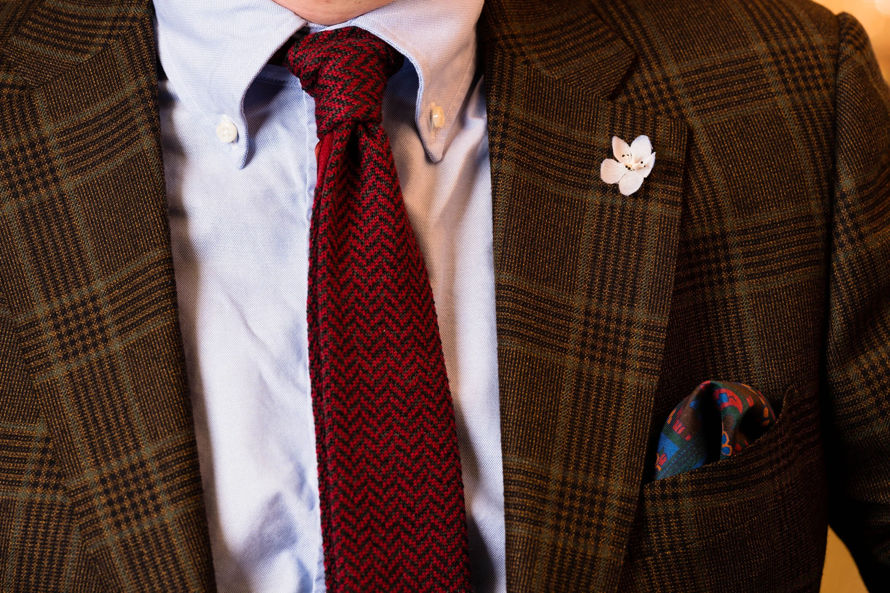 Red & Gray Herringbone Wool Knit Tie