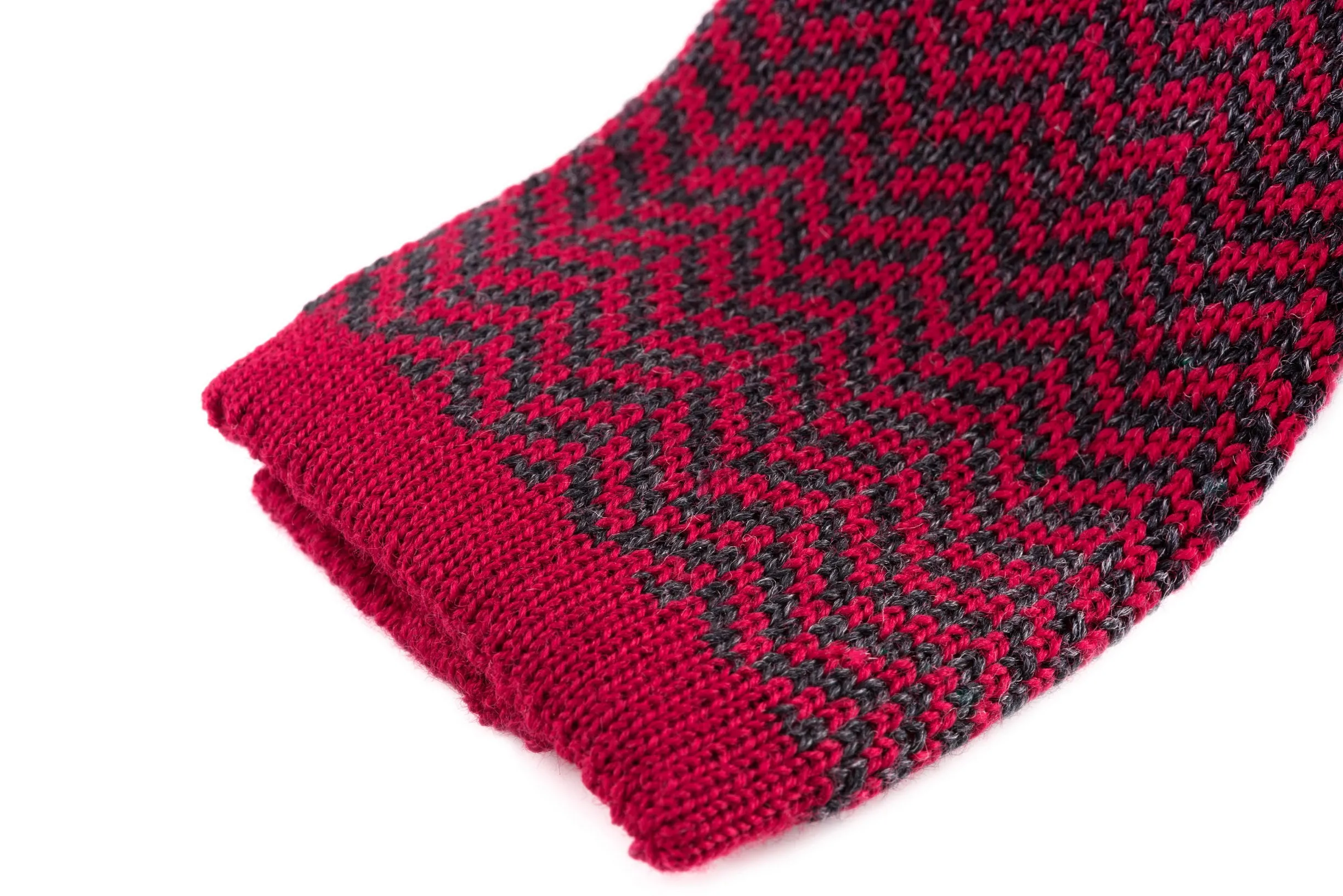 Red & Gray Herringbone Wool Knit Tie