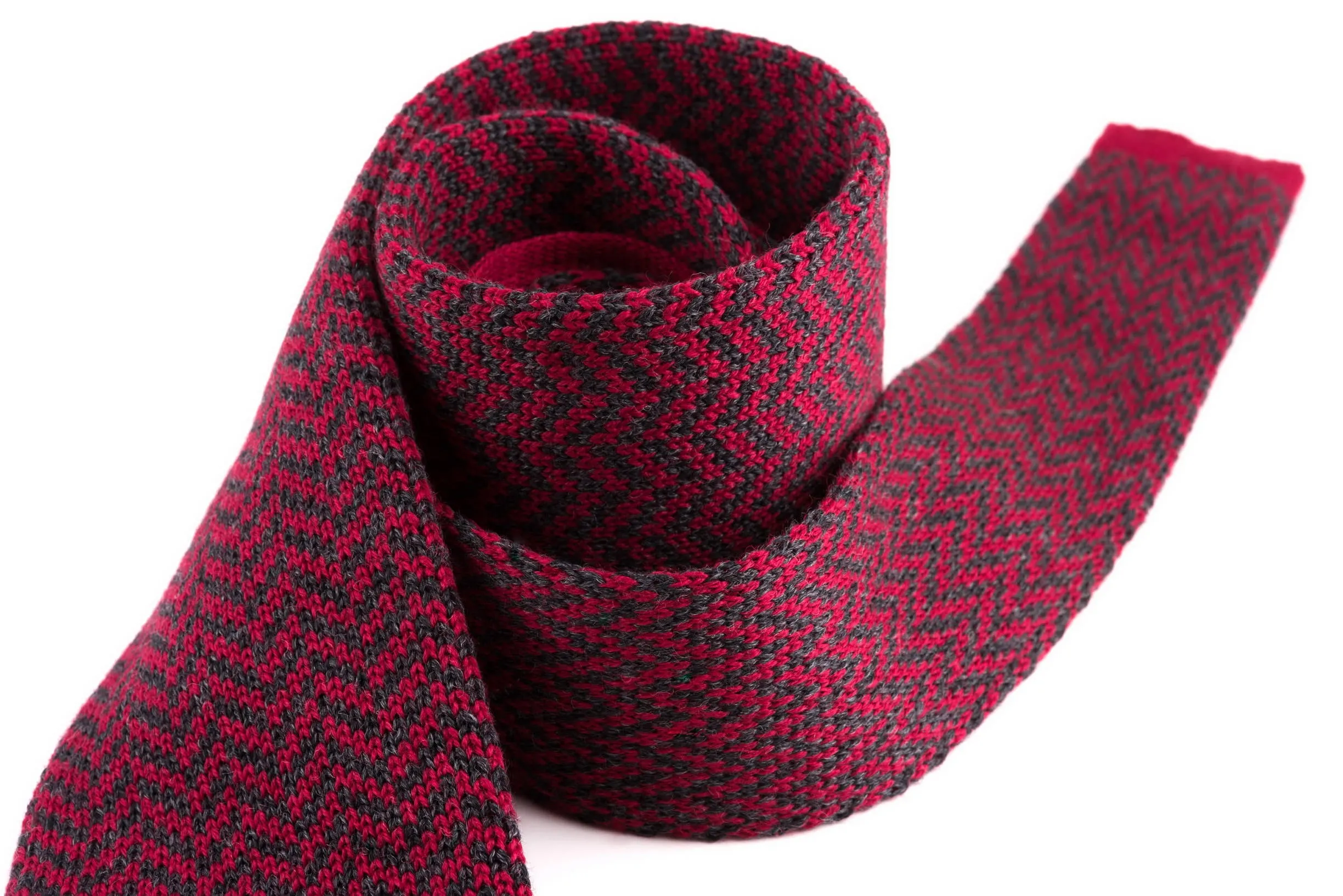 Red & Gray Herringbone Wool Knit Tie