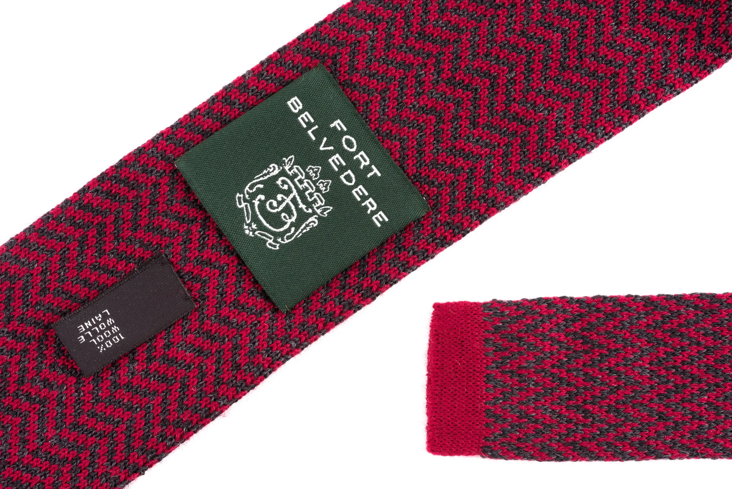 Red & Gray Herringbone Wool Knit Tie