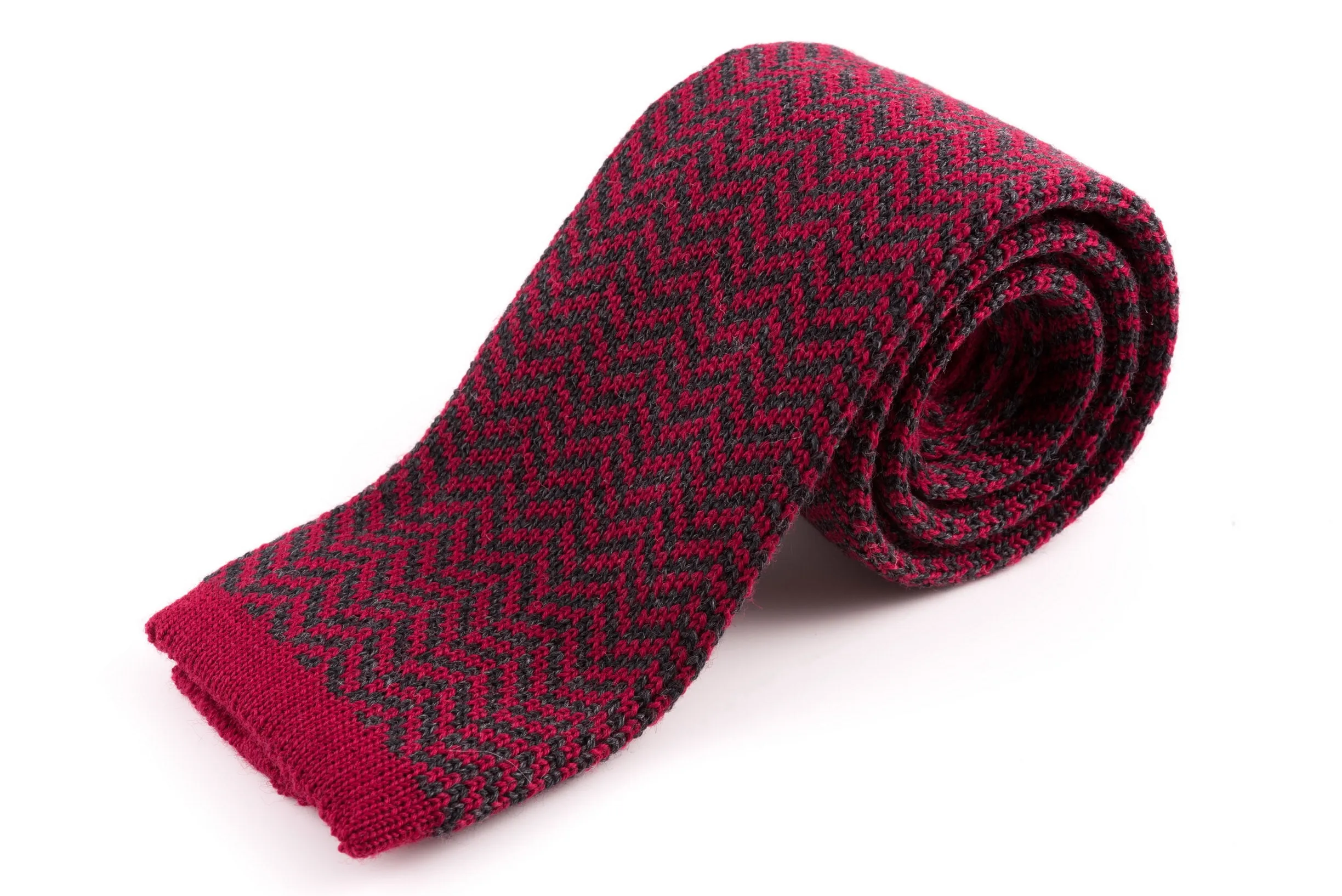 Red & Gray Herringbone Wool Knit Tie