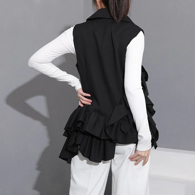 Ruffles Loose Black Blazer