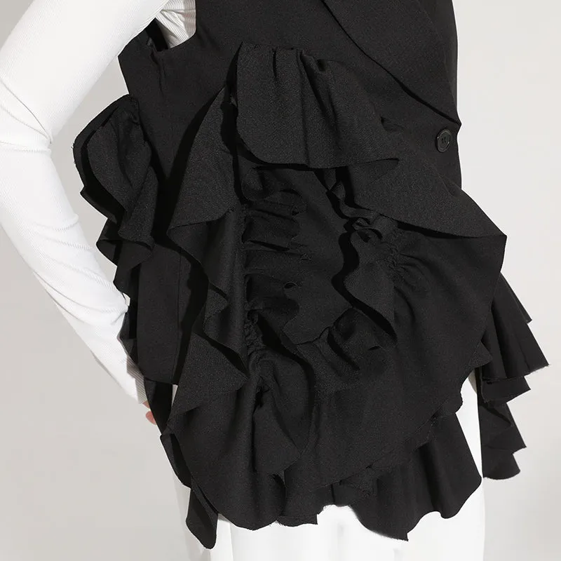 Ruffles Loose Black Blazer