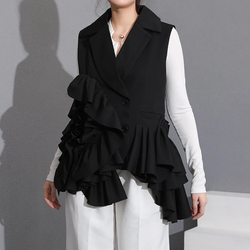 Ruffles Loose Black Blazer