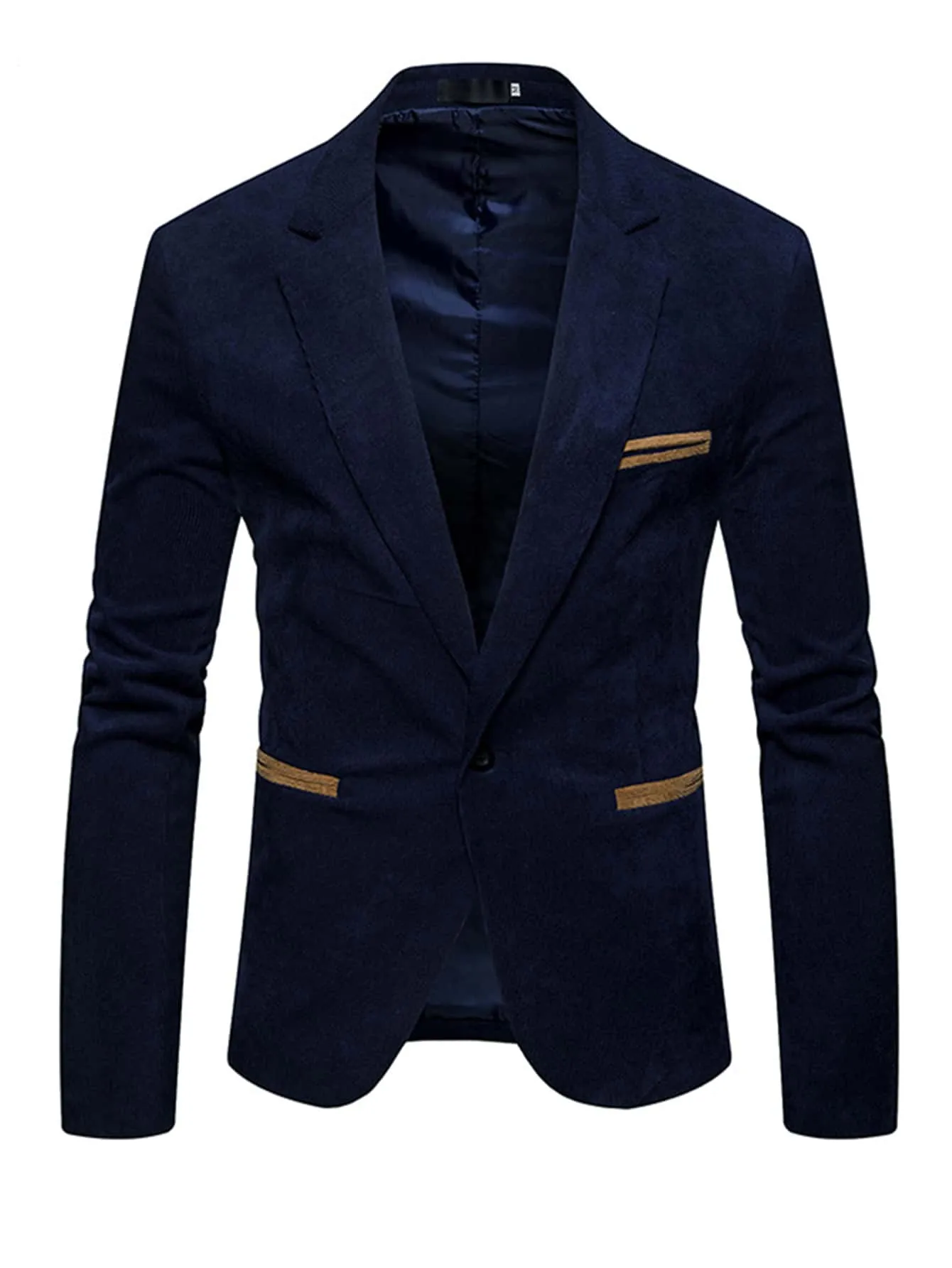 Single Button Lapel Neck Corduroy Blazer