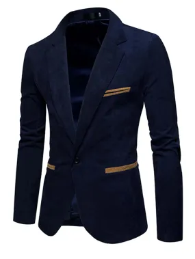 Single Button Lapel Neck Corduroy Blazer