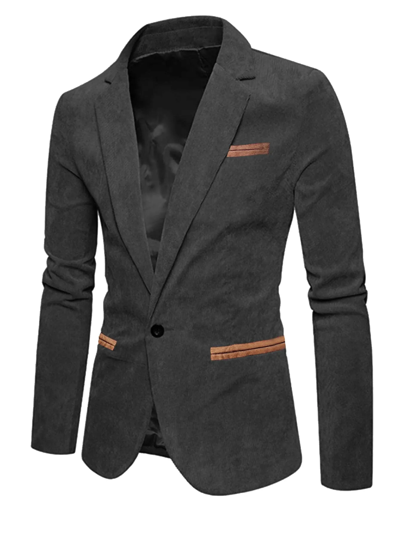 Single Button Lapel Neck Corduroy Blazer