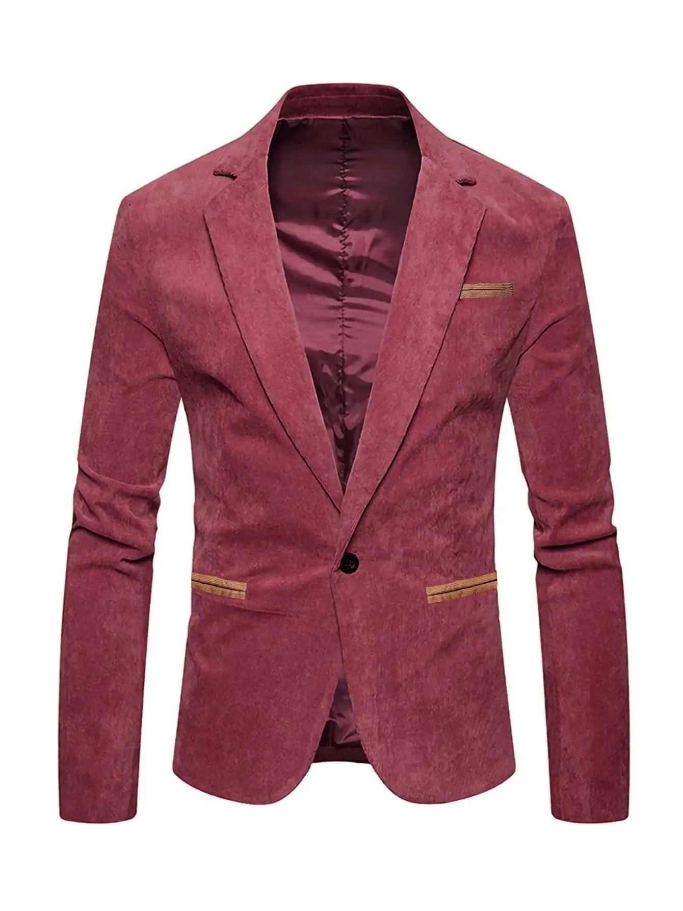 Single Button Lapel Neck Corduroy Blazer